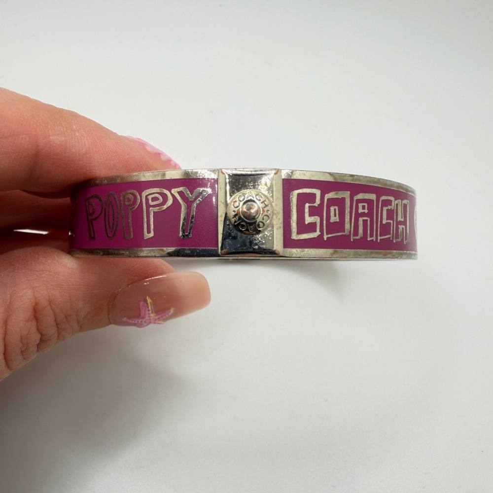 COACH "Poppy" Pink enamel and silver tone‎ 8" bangle bracelet! - Picture 3 of 10